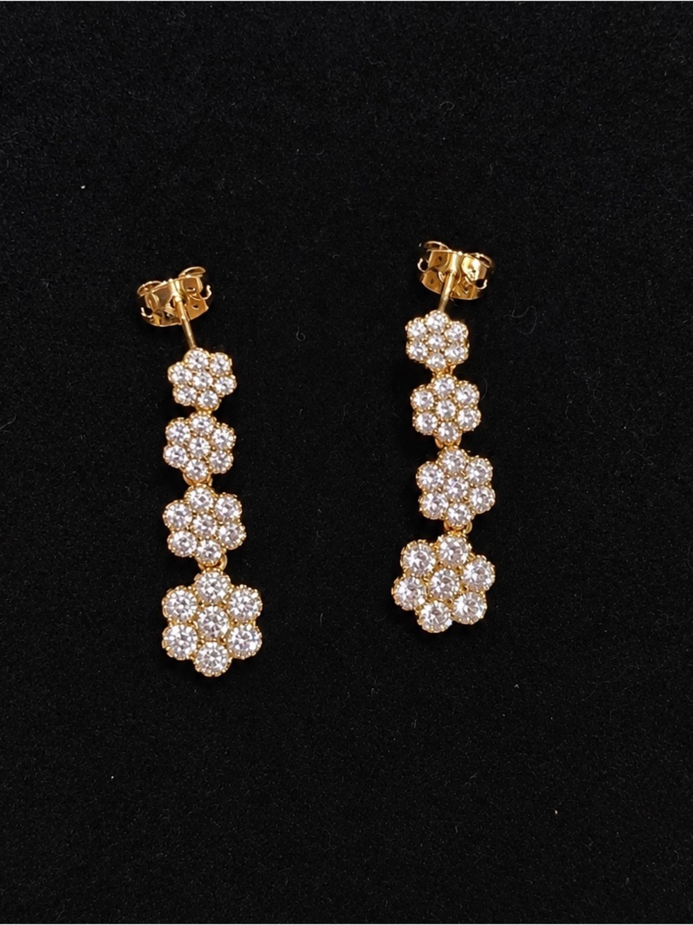 Gold Floral Drop Earrings with CZ Accents